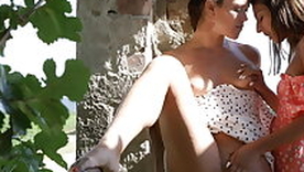 Teen has hot lesbian sex with her older girlfriend outdoors