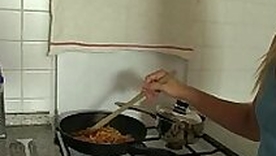 blonde girlfriend fucked prevalent the kitchen