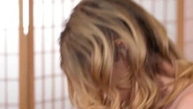 Attractive transsexual milf Mandy Mitchell gives a handjob coupled with blowjob to a man's large penis