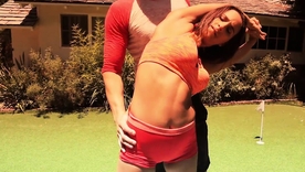 Adjust and stunning gymnast Ashley Adams flaunts her tight body outdoors