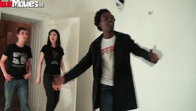 German brunette Sarah Frowning enjoys a threesome with a coal-black man