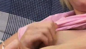 Interracial encounter with petite blonde giving oral pleasure