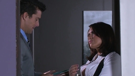 Milfy MILF Eva Angelina's beamy tits in action at work