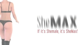 Aroused transgender baffle exposes the brush large penis and fondles the brush breasts