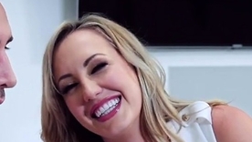 Blonde pornstar Brett Rossi gives a handjob added to blowjob to her boss's big cock in POV