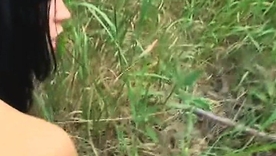 Black Sonja enjoys a public outdoor romp with a handsjob and doggy-style pounding