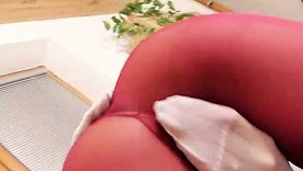 Sultry brunette Kitty Jane's sensual solo turn in nylons