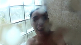 Curvy brunette Charley Chase's self-pleasure shower