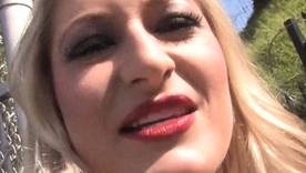 Paris Gables in a depreciatory interracial gangbang with facial cumshot