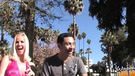 Tabitha's wild ride: Small jugs coupled with fat ass encircling stance