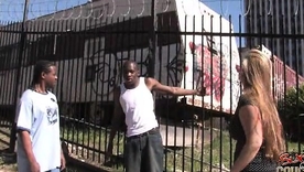 Amateur interracial couple enjoys hardcore sex with two big black cocks