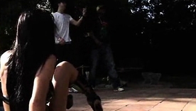 Angelina Valentine's poolside erotica leads to a threesome respecting two well-endowed men