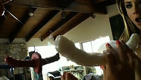 Chanel Preston's sensual stretching and toy play adjacent to a college setting