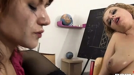 Blonde and redhead beauties live the life of Riley intense lesbian sinistral action