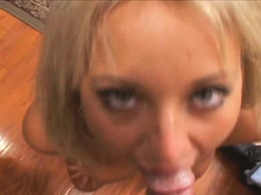Blonde slut Jasmine learns deepthroat and cum swallowing in POV