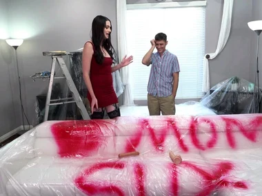 Aria Khaide, stepmom, enjoys interracial triple with two painters