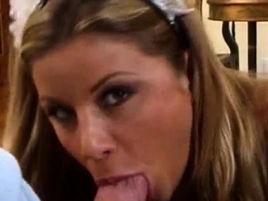 Monica, the appealing maid, gives a sensual blowjob to a unsparing penis in a POV style