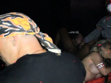 Jasmine's public striptease leads to a dissolute gang bang