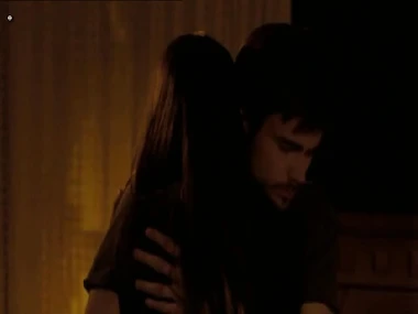 Emmanuelle Chriqui descends a staircase in a overheated underclothing set