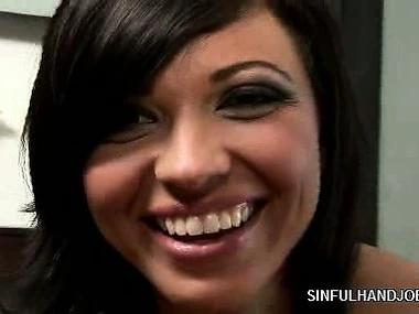 Sultry brunette Halie James's provocative handjob technique