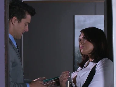 Milfy MILF Eva Angelina's big tits far action at work