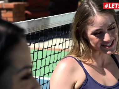 Asian beauty Katrina Jade added to brunette Don Juan Kenzie Madison in a sizzling tennis briefing session