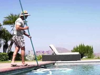 Busty milf pleasures poolboy with ass play and oral sex