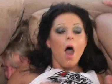 Stunning brunette adult film actress Ariana Jolee enjoys a photocopy penetration scenario, showcasing her shocking large breasts.