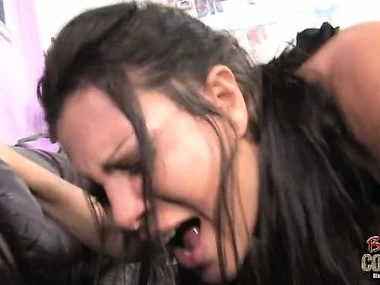 Teri Weigel's seductive apparel leads to a steamy interracial encounter