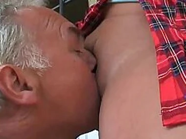 Brunette teen hooks up with an old guy