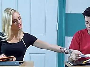 Busty MILF teacher gets relative to teen couple hither her classroom