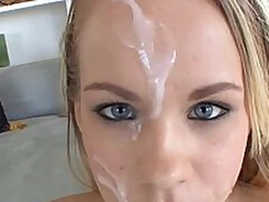 Blonde Britney Young taking sticky facial cumshot