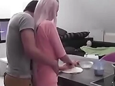 Horny blonde pig in all directions big bosom fucked in the kitchen